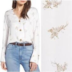 Something Navy Floral Button Down Blouse